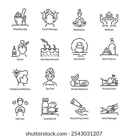 Collection of Linear Style Wellness Icons 

