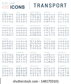 Collection of linear transport icons. Water, air, military, sports, railway, space transport.