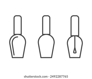 Collection linear vector graphic icons of beauty in the form of nail polish for manicure and pedicure.