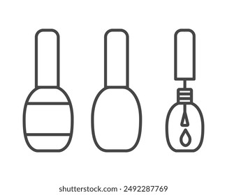 Collection linear vector graphic icons of beauty in the form of nail polish for manicure and pedicure.