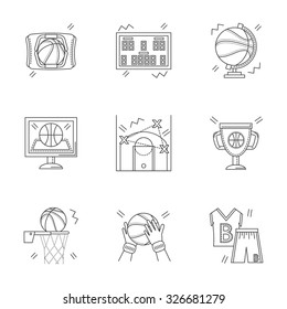 Collection of linear vector icons for team sport. Basketball symbols. Competition sport. Design elements for business and website.