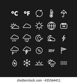 Collection of linear weather icons.  Thin icons for web, mobile applications design