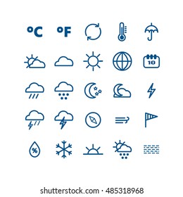Collection of linear weather icons. Thin icons for print, web, mobile apps design