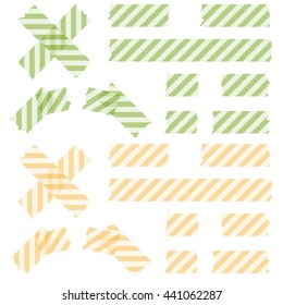collection of lined adhesive tapes colored green and yellow