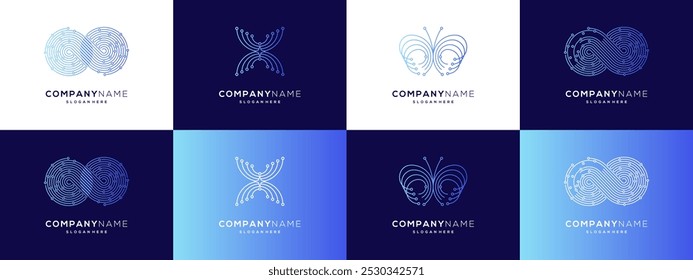 Colección de líneas e ideas gráficas de diseño de logotipos de conexión de puntos. Plantilla de iconos basada en la Ilustración vectorial de Tecnología de circuito.	
