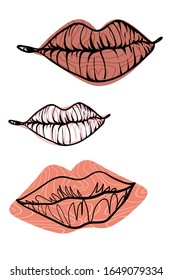 Colección de labios. Dibujo vectorial, ilustración dibujada a mano.