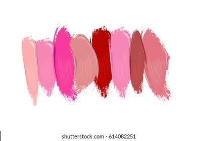 Collection of lipstick smears on white background