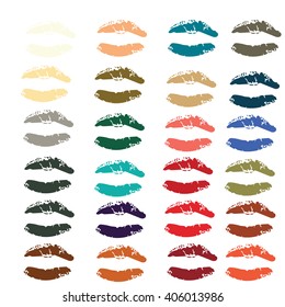 Collection of lipsticks print of mouth in 24 colors  set vector illustrations