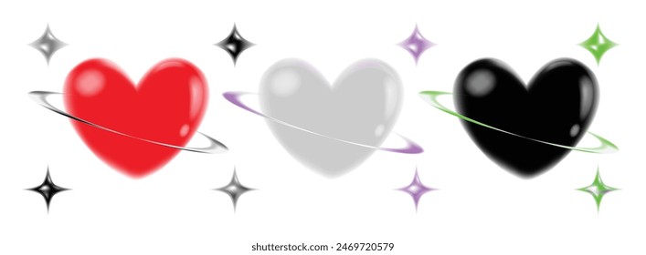 
Collection of liquid 3d hearts isolated on white background. Love symbol icon set. Gradient heart shape vector illustration.