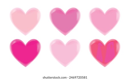 
Collection of liquid 3d hearts isolated on white background. Love symbol icon set. Gradient heart shape vector illustration.