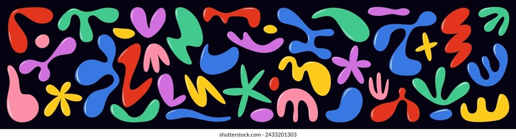 Collection of liquid abstract shape in cartoon style. Colored Y2K vector illustration