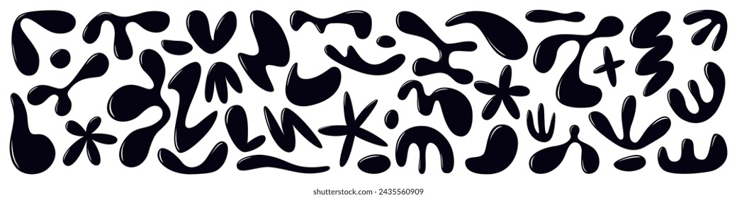 Colección de forma abstracta líquida en estilo de dibujos animados. Ilustración vectorial Y2K en blanco y negro