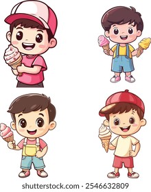 Collection A LITTLE CUTE BOY CARTOON WITH ICE CREAM Vector 