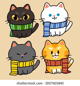 Collection Of Little Kitten Character Mascot Doodle Illustration Asset