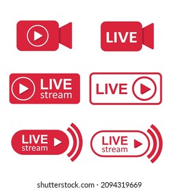 Collection of live stream logo, live event stickers, isolated vector set.