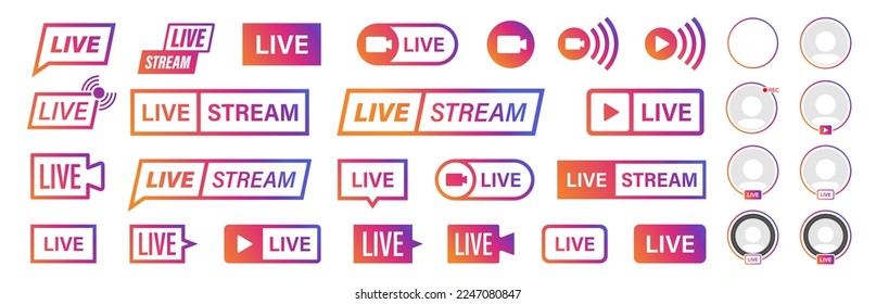 Kollektion des Live-Stream-Logos. Benutzerrahmen-Set.