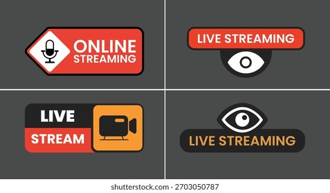 Colección Video de íconos de transmisión en vivo adecuados para la transmisión, transmisión en línea y creación de contenido.