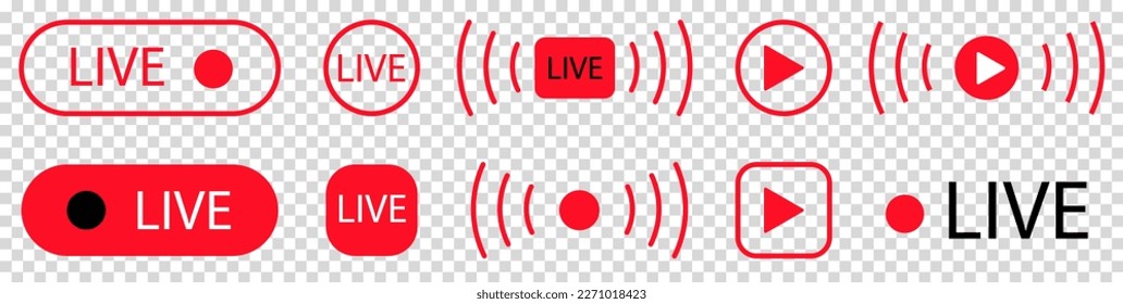 Collection of live streaming icons. Vector illustration isolated on transparent background