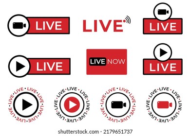 Collection of Live streaming symbol for web and app. Live stream icon set. Flat vector illustration