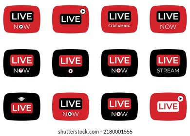 Colección de símbolos de streaming en vivo para web y aplicación. Juego de iconos de flujo activo. Ilustración vectorial plana