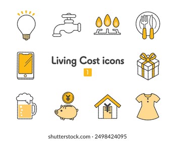 Collection of living expenses icons in two colors