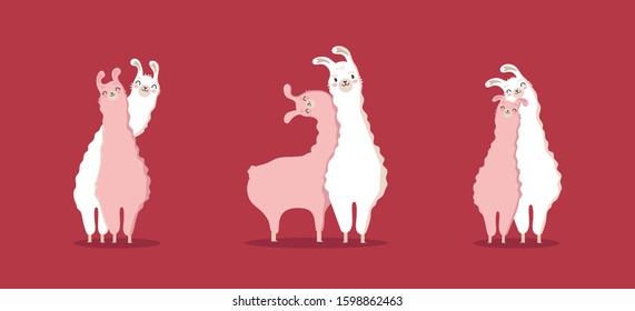 Collection llama in love. Typography poster,card,label,banner design set with background.Vector illustration.