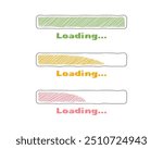 Collection Loading bar status icon. Vector illustration. Set of vector loaded icons. Download progress. Donload or Upload. Hand-drawn sketch-scribble.