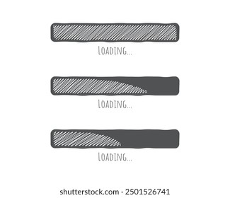 Collection Loading bar status icon. Vector illustration. Set of vector loaded icons. Download progress. Donload or Upload. Hand-drawn sketch-scribble.