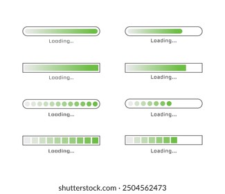 Collection Loading bar status icon. Vector illustration. Set of vector loaded icons. Download progress. Donload or Upload.