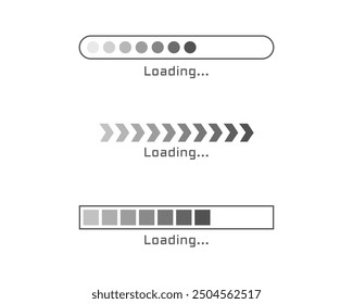 Collection Loading bar status icon. Vector illustration. Set of vector loaded icons. Download progress. Donload or Upload.