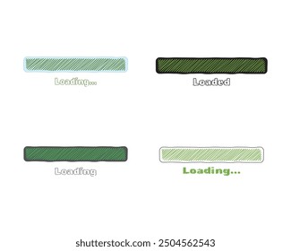 Collection Loading bar status icon. Vector illustration. Set of vector loaded icons. Download progress. Donload or Upload. Hand-drawn sketch-scribble.