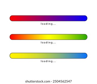 Collection Loading bar status icon. Vector illustration. Set of vector loaded rainbow icons. Download progress. Donload or Upload.