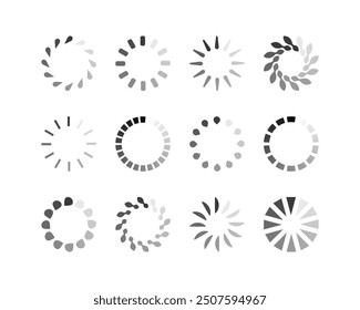 Collection Loading bar status icon. Vector illustration. Set of vector loaded icons. Download progress. Donload or Upload.