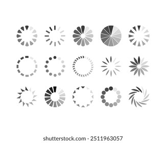 Collection Loading bar status icon. Vector illustration. Set of vector loaded icons. Download progress. Donload or Upload.
