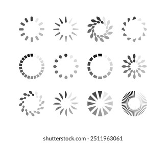 Collection Loading bar status icon. Vector illustration. Set of vector loaded icons. Download progress. Donload or Upload.
