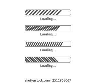 Collection Loading bar status icon. Vector illustration. Set of vector loaded icons. Download progress. Donload or Upload.
