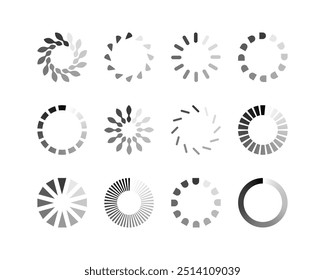 Coleta Ícone de status da barra de Carregamento. Ilustração vetorial. Conjunto de ícones carregados por vetor. Progresso do download. Fazer download ou upload.