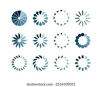 Collection Loading bar status icon. Vector illustration. Set of vector loaded icons. Download progress. Donload or Upload.