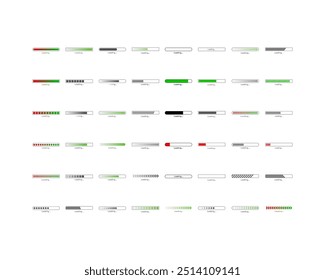 Collection Loading bar status icon. Vector illustration. Set of vector loaded icons. Download progress. Donload or Upload.