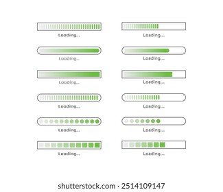 Collection Loading bar status icon. Vector illustration. Set of vector loaded icons. Download progress. Donload or Upload.