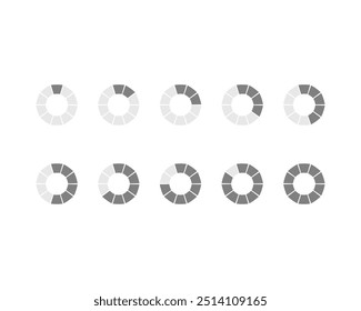 Collection Loading bar status icon. Vector illustration. Set of vector loaded icons. Download progress. Donload or Upload.
