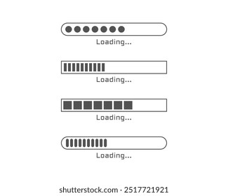 Collection Loading bar status icon. Vector illustration. Set of vector loaded icons. Download progress. Donload or Upload.