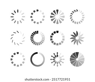 Coleta Ícone de status da barra de Carregamento. Ilustração vetorial. Conjunto de ícones carregados por vetor. Progresso do download. Fazer download ou upload.