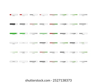 Collection Loading bar status icon. Vector illustration. Set of vector loaded icons. Download progress. Donload or Upload.