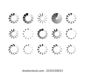 Collection Loading bar status icon. Vector illustration. Set of vector loaded icons. Download progress. Donload or Upload.