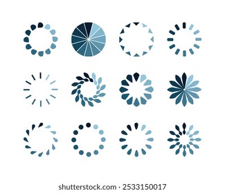 Collection Loading bar status icon. Vector illustration. Set of vector loaded icons. Download progress. Donload or Upload.