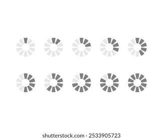 Collection Loading bar status icon. Vector illustration. Set of vector loaded icons. Download progress. Donload or Upload.