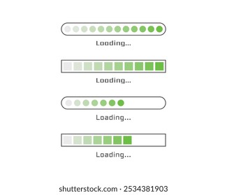 Collection Loading bar status icon. Vector illustration. Set of vector loaded icons. Download progress. Donload or Upload.