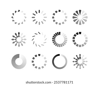 Collection Loading bar status icon. Vector illustration. Set of vector loaded icons. Download progress. Donload or Upload.