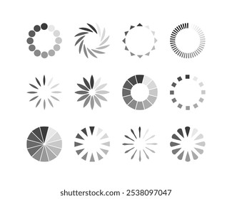 Collection Loading bar status icon. Vector illustration. Set of vector loaded icons. Download progress. Donload or Upload.